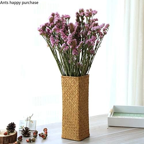 Natural Seaweed Weave Basket Pastoral Rattan Vase Bamboo Weaving Room Flower Arranger Gypsophila Dried Flower Vase Decoration (A)