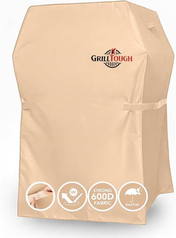 GrillTough Heavy Duty BBQ Grill Cover for Outdoor Grill, 30 Inch – Waterproof, Weather Resistant, UV & Fade Resistant with Adjustable Straps – Gas Grill Cover for Weber, Genesis, Charbroil, etc. Tan