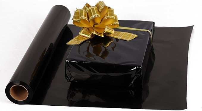 CMFYHM Black Cellophane Wrap Roll,Colorful Cello 34 In Wide X 100 Ft Long, Translucent Colored Cellophane Wrapping Paper for Gift Baskets Wrap, Treats, Holiday, DIY Arts Crafts Decoration (Black)