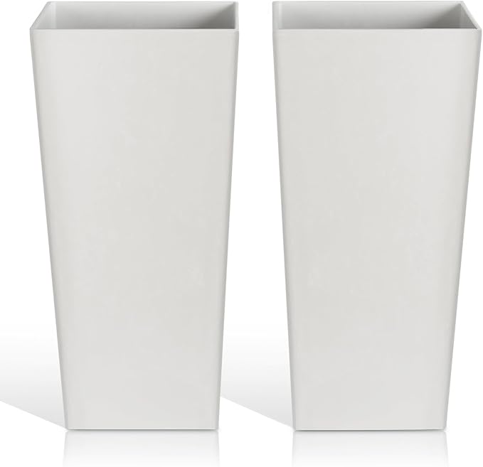 Tall Planters for Outdoor Plants, Large Resin Flower Pots for Garden, Front Porch, Patio, Indoor - Set of 2 (White, 28 inch - 2 Pack)