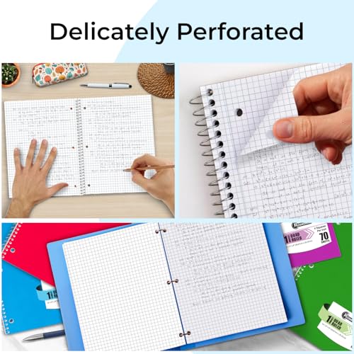 Rosmonde 1 Subject Graph Paper Spiral Notebook, 12 Pack, 70 Sheets (140 Pages), 8 x 10-1/2" Bulk 4x4 Spiral Bound Grid Notebooks, 3 Hole Punched Single Subject Quad Ruled Spiral Notebooks for School