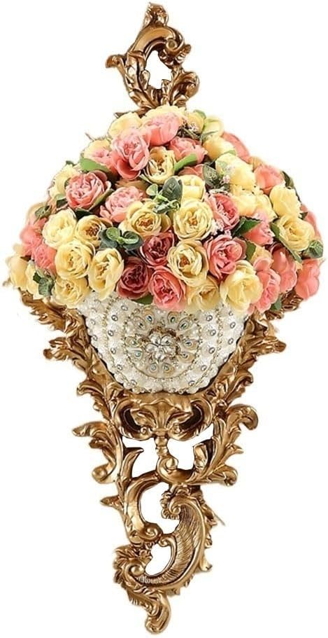 European-style Resin Wall Mount Vases with Artificial Flowers Arrangements Bouquets for Living Dining Room Table Centerpiece Bedroom Office Hotel Home Decoration Tall Decorative Face Flower Vase(C)