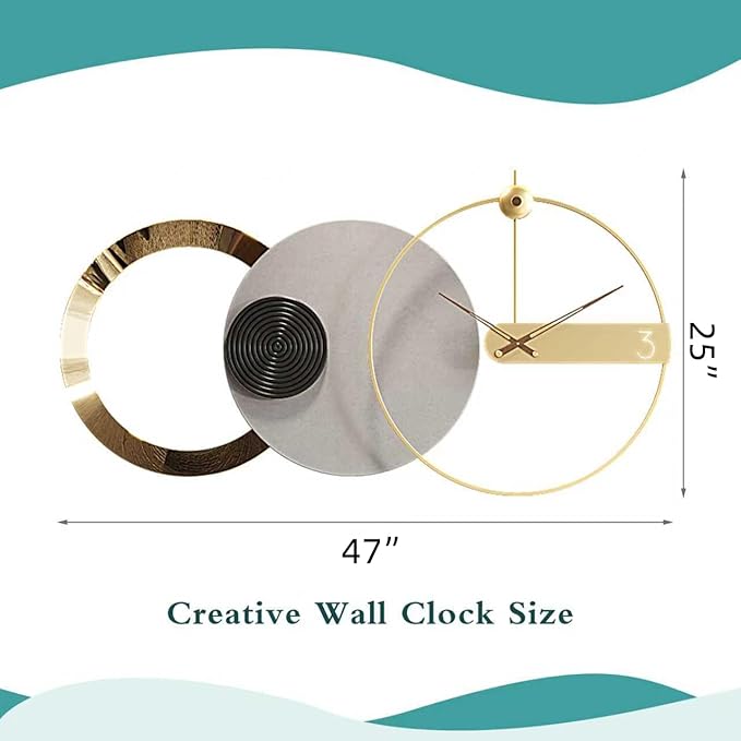 Oversized Wall Clock for Living Room,Large Modern Nordic Metal,Silent Movement Wall Clocks Battery Operated, Mid-Century Modern Home Decoration for Bedroom Living Room Office,47" X 25"