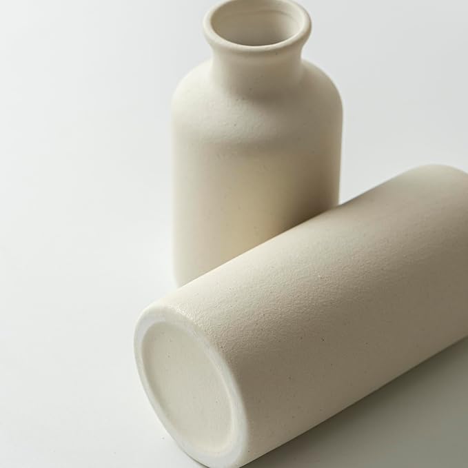 Modern Ceramic Vase Set of 3, Beige Colors, Decorative Bottles for Home, Farmhouse Rustic Decor, Housewarming Gifts, Wedding Gifts, Bridal Shower Gifts, Birthday Gifts for Women (Beige)