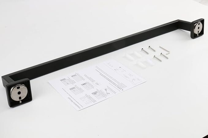 TocTen Bath Towel Rack - Square Base Thicken SUS304 Stainless Steel Towel Bar for Bathroom, Bathroom Accessories Towel Rod Heavy Duty Wall Mounted Towel Holder. (Black, 24)