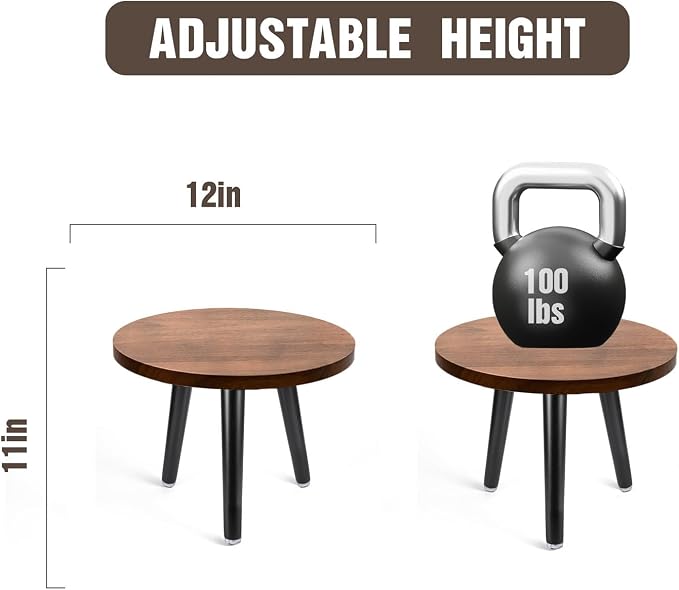KGPLOME Indoor Plant Stand,Wood Mid Century Plant Table in Walnut Finish,Tall Plant Stand for Flower Pot,Modern Round Small Side End Table with Raised Design (Walnut (no Raised), 12"x10.8" 3 Pack)
