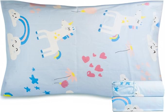 100% Cotton 210TC Salt Earth Kids Bedsheet, Twin Sheets Set for Toddler bed, 3 Piece Bedding Set Including Flat Sheet, Fitted Sheet, and Pillowcase, Themed Cute Sheets for a Playful Kids Bed (Unicorn)