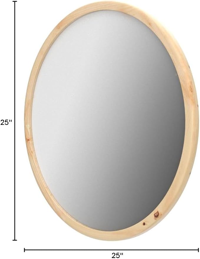 Round Wood Mirror,32 inch Circle Wooden Natural Large Farmhouse Vanity Boho Decor Wall Mirror for Bathroom Bedroom Living Room Hallway