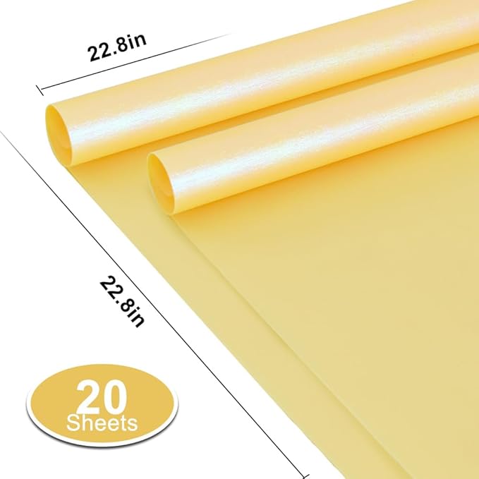 BEISHIDA 20 PCS Yellow Floral Wrapping Paper-Iridescent Waterproof Flower Wrapping Paper Bouquet for Florist Supplies, DIY Crafts, Gift Packaging, Wedding, Birthday Gift