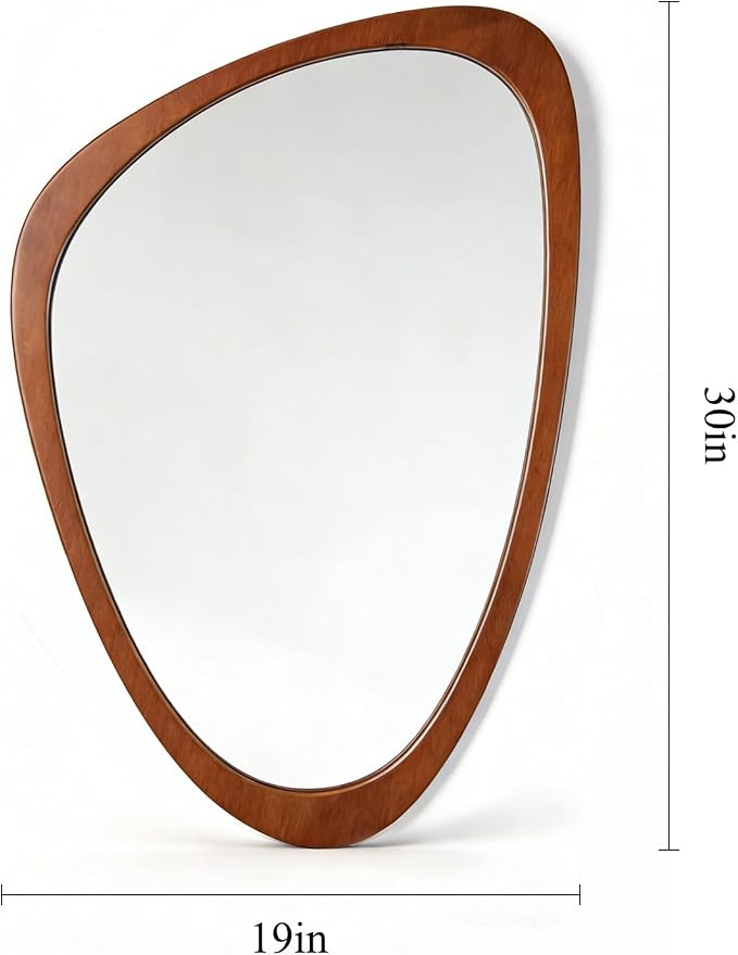 Ferytange Asymmetrical Wall Mirror, Wood Frame Decorative Mirror for Living Room Bedroom Entryway, Modern Irregular Unique Wall Art, Mid Century Modern Home Decor 30" H x 19" W