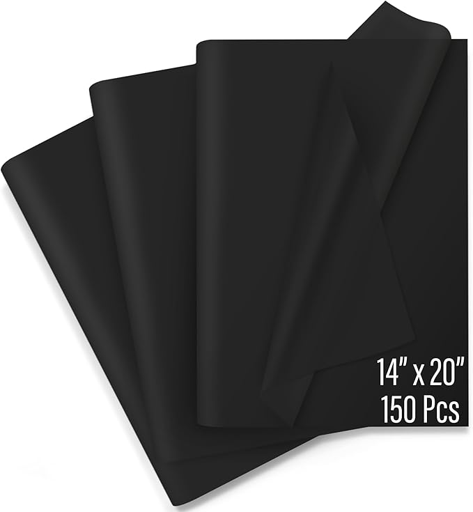SANZIX 150 Sheets Black Tissue Paper for Gift Bags Bulk 14x20 Inch- Black Wrapping Paper for Christmas Gifts, Xmas Decorations, DIY, Halloween, Holiday Décor - Christmas Wrapping Tissue
