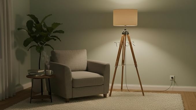 THOR INSTRUMENTS Vintage Classic Teak Wood Tripod Floor Lamp Nautical Floor Shade lamp Home Decor (Shade is Not Included) Rustic Vintage Home Decor Gifts