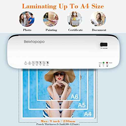 Laminator Machine, 9 Inch Thermal Laminater, Beixtopopo A4/A5/A6 Personal Laminator Machine with Laminating Sheets, 6 in 1 Heating Laminate Machine for Home School Office, Silent