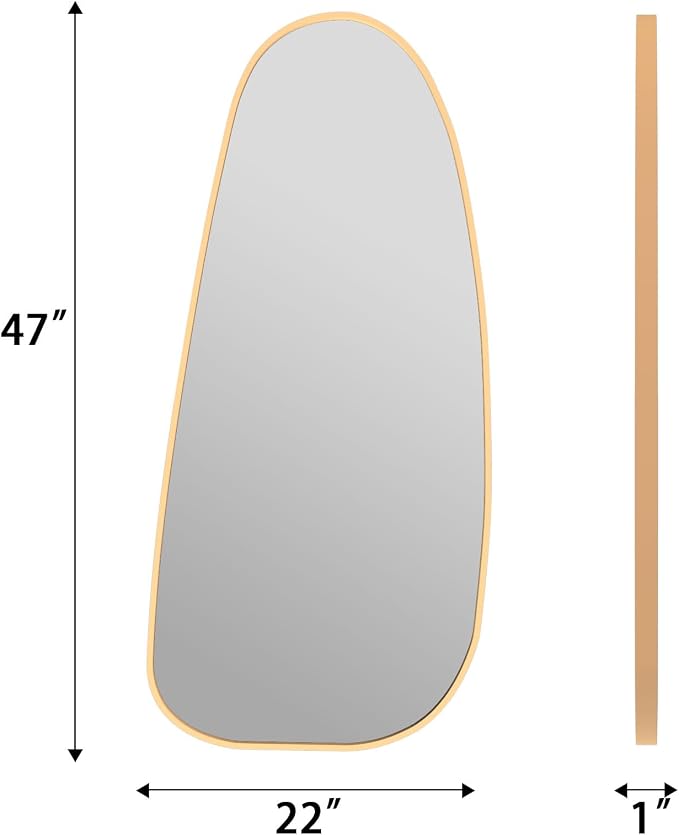 47"x22" Irregular Wall Mirror Gold Asymmetrical Shaped Aluminum Alloy Framed Mirror for Living Room Bathroom Bedroom Entryway Fireplace