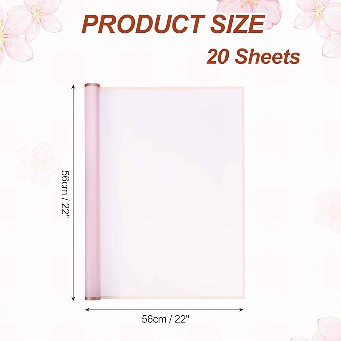 MECCANIXITY Flower Bouquet Wrapping Paper, 56cm/22 Inch Waterproof Floral Wrapping Paper for Flower Bouquet DIY Gift, Wedding, Birthdays, Valentine's Day, Pack of 20(Water Pink)