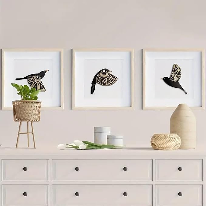 NOIAFZY 3Pcs Vintage-Style Wooden Flying Birds Wall Art Set for Home Decor Bedroom Holiday Decorations