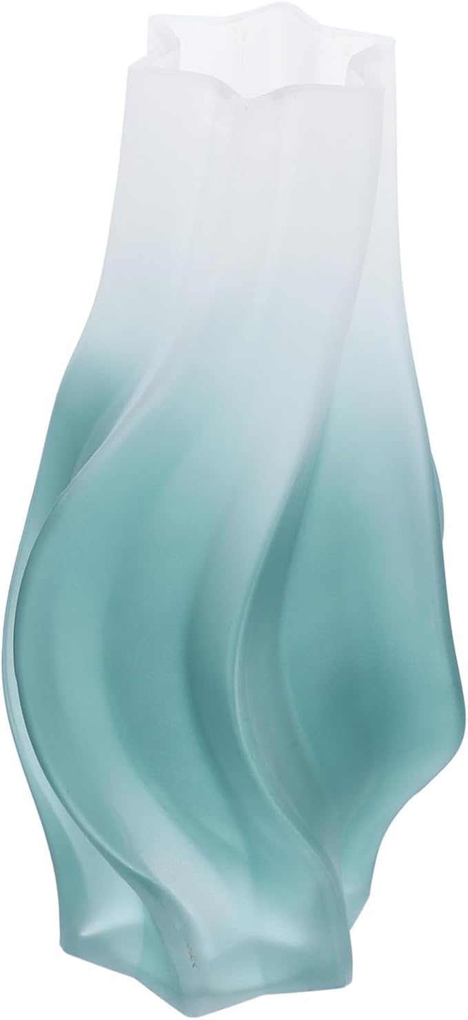 Frosted Glass Planter Vase Large Green Swirl Pattern Decorative Home Glass Vase for Flower Arrangement Desktop Display for Living and Wedding Decor