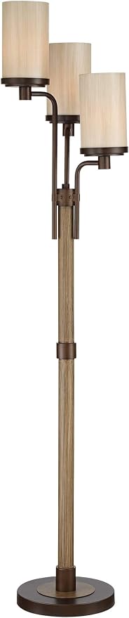 Franklin Iron Works Astoria Rustic Farmhouse Industrial Standing Floor Lamp Tree 3-Light 71" Tall Bronze Faux Wood Faux Tea Alabaster Glass for Cottage Core Living Room Reading House Bedroom Home