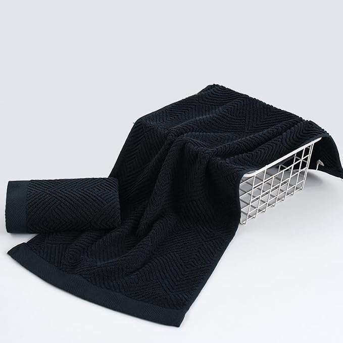 sense gnosis Black Hand Towel Set of 2 Striped Pattern 13 X 29 Inch | Super Soft 100% Cotton Ultra Absorbent Bathroom Hand Towel