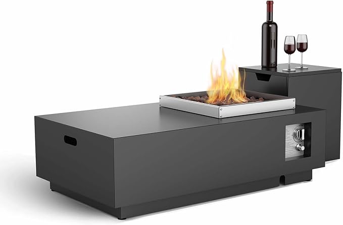 SiTimmGer 48" Modern Steel Fire Pit Table Set – Low-Profile Propane Gas Fire Table with Tank Cover, 50,000 BTU, for Contemporary Patios & Decks