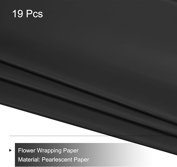 MECCANIXITY Set of 20 Flower Wrapping Paper 22.8x22.8 Inch Waterproof Florists Wrapping Paper for Florist Bouquet Supplies, DIY Crafts, Gift/Gift Box Packaging Black