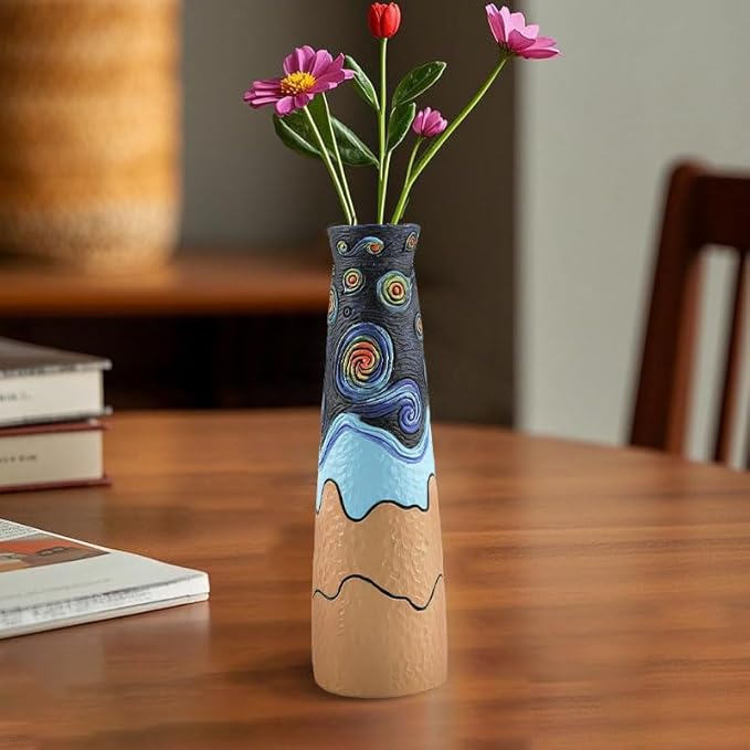 Starry Night Vase Plant Pot,Van Gogh Inspired Resin Flower Pot - Abstract Rainbow Planter with Artistic Brushstroke Design Stylish Art Flower Pot Unique Home Decor for Plants (3pcs)