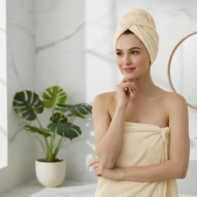 8 Piece Bath Towels for Bathroom Set - 100% Cotton, Soft Absorbent Bathroom Towels Set - 2 Extra Large Bath Towels, 2 Hand Towels & 4 Washcloths - Hotel Spa Thick Plush Towel, Cream