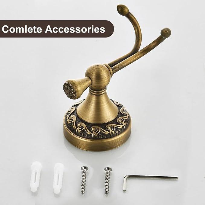 Brass Towel Hook, Antique Brass Bathroom Robe Hooks, Double Rustic Towel Hooks Bath Farmhouse Coat Clothes Hook Wall Mounted for Bathroom Kitchen Washroom Bedroom