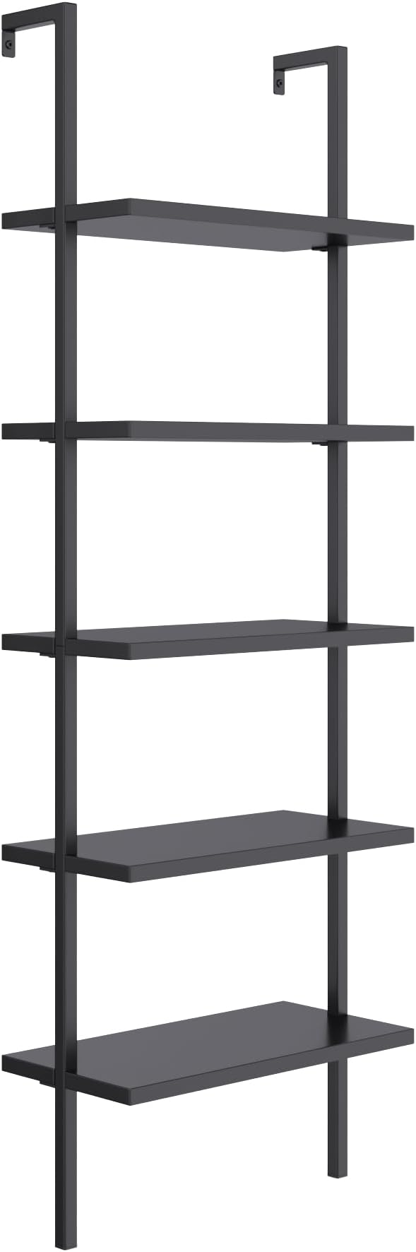 Nathan James Theo 5-Shelf Black Modern Bookcase, Open Wall Mount Ladder Bookshelf with Industrial Metal Frame