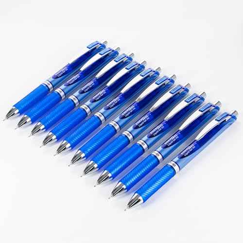 Pentel Energel 0.5 mm Blue Needle Tip, Fine Point Pens - Pack of 10 Retractable Liquid Gel Ink Pens