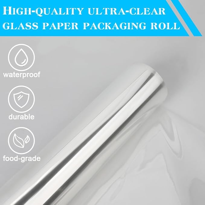 Clear Plastic Halloween Cellophane Wrap Roll for Gift Baskets(31.5 in x 98 ft), Large Transparente Wrapping Paper for Flower Bouquet Floral Food Art Craft Cellophane Sheets Cello Bags Stocking Stuffers