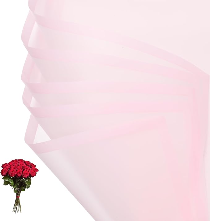 PATIKIL Flower Gift Wrapping Paper, 20 Sheets Pink Edge Waterproof Bouquet Paper Wrap Florist Supplies Packaging Floral Papers for Wedding DIY Craft Valentine Mother's Day, Pink