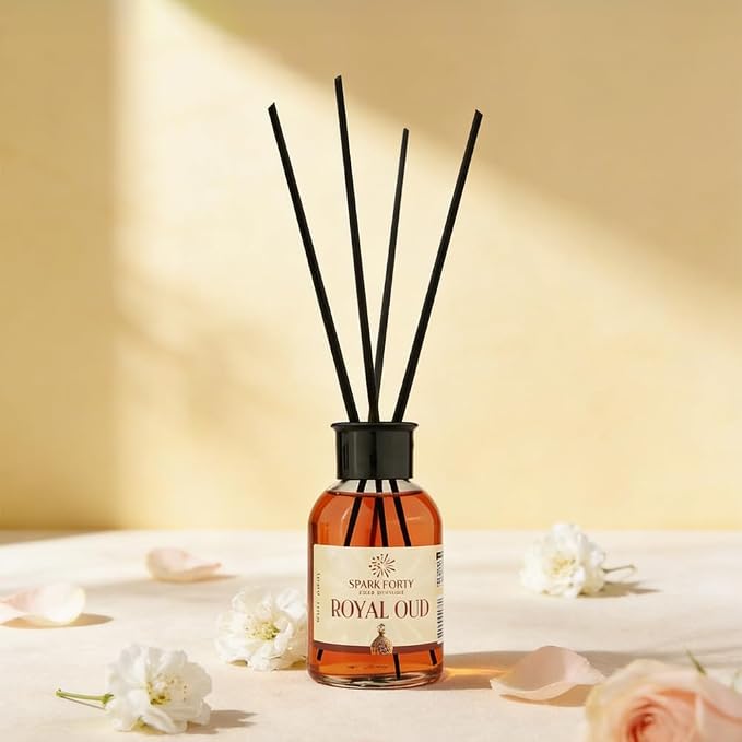 Royal Oud Reed Diffuser Home Fragrance, Luxury Glass Bottle 110ml Scent, Warm Spicy Amber & Patchouli Long-Lasting Home Decor Gift