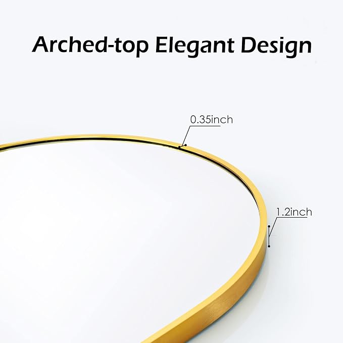 HARRITPURE 2Pcs Arched Bathroom Mirror Wall Mounted Mirror Aluminum Alloy Frame for Bathroom,Vanity Mirror Home Decor for Bathroom Bedroom Living Room Entryway (Gold, 20"*30")