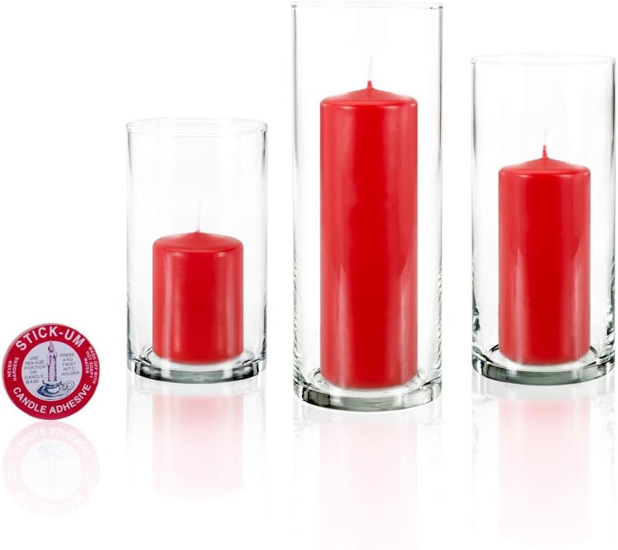 yummi Set of 36 Slim Pillars and Cylinder Vases - Ruby Red