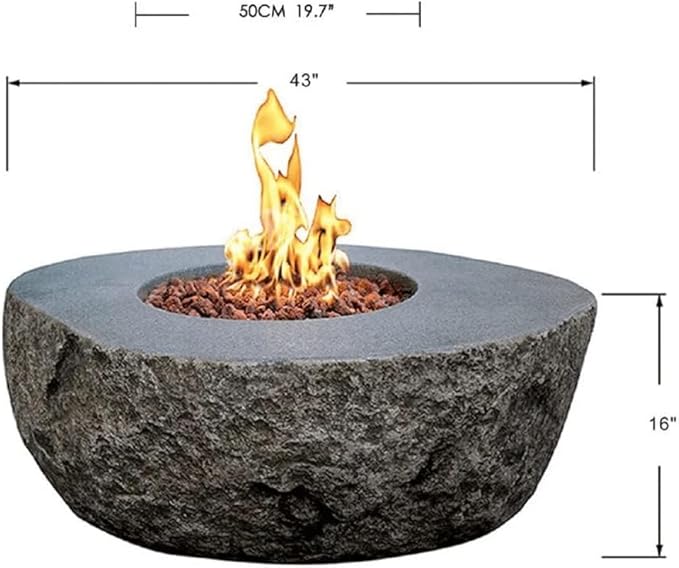 Elementi+ | Colorado Gas Fire Pit Cast Concrete 56" Rectangular Fire Table, Outdoor Fire Pit Electronic Ignition | Canvas Cover, Fire Glass and Burner Lid Included | Sunlight Yellow | Propane Gas