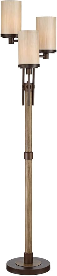 Franklin Iron Works Astoria Rustic Farmhouse Industrial Standing Floor Lamp Tree 3-Light 71" Tall Bronze Faux Wood Faux Tea Alabaster Glass for Cottage Core Living Room Reading House Bedroom Home