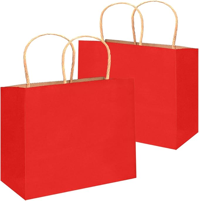 qiqee 13"x4.5"x10" Large Gift Bag with Handles Bulk 32PCS Gift Paper Bags Wine Red Bags Multiple Uses (Wide Large)