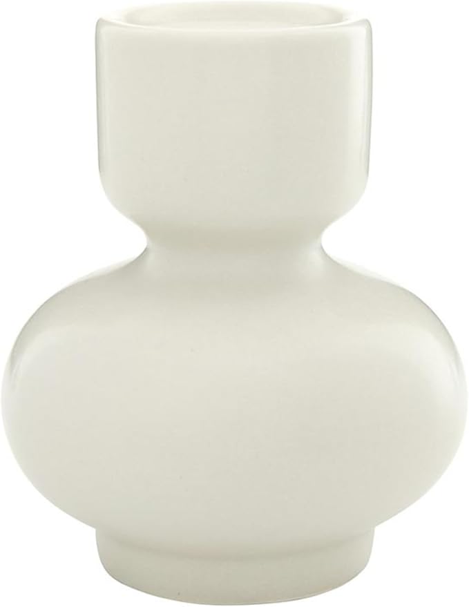 47th & Main Taper Candle Holders for Candlesticks, Ceramic Modern Decorative Candleholder for Dining Table Centerpiece, 4" Diameter x 4.5" Tall, White