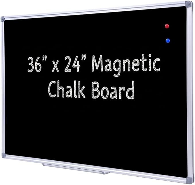 36 x 24 Inch Magnetic Black Chalkboard for Wall, Wall-Mounted School Blackboard with Aluminum Frame for Teachers, Written on by Regular Chalk