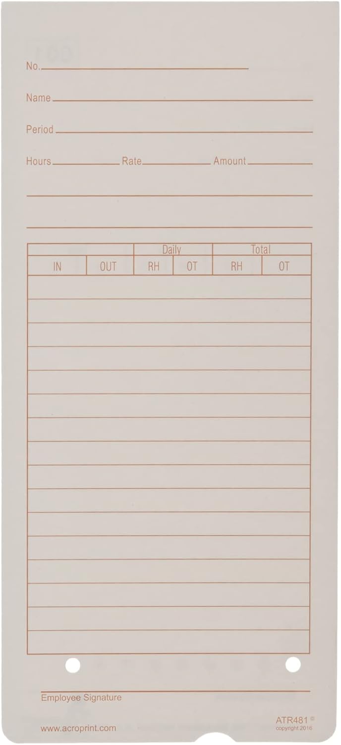 Acroprint Time Cards for ATR480 Time Clock - 50 Count Pack for Efficient Time Tracking