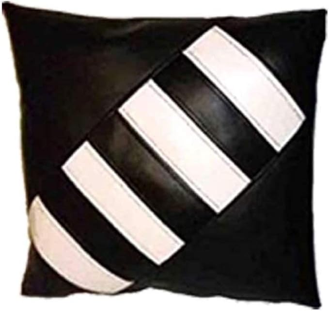 D DOLLY LAMB Lambskin Leather Pillow Cover - Sofa Cushion Case - Decorative Throw Covers for Living Room & Bedroom, 16x16 Inches - Black White Pack of 1