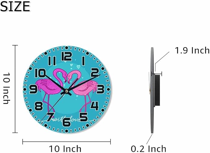 Flamingos Wall Clock Two Pink Ones Battery Powered Wall Clock Silent Non Ticking 10 Inch for Living Room, Kitchen, Home,Bathroom, Bedroom