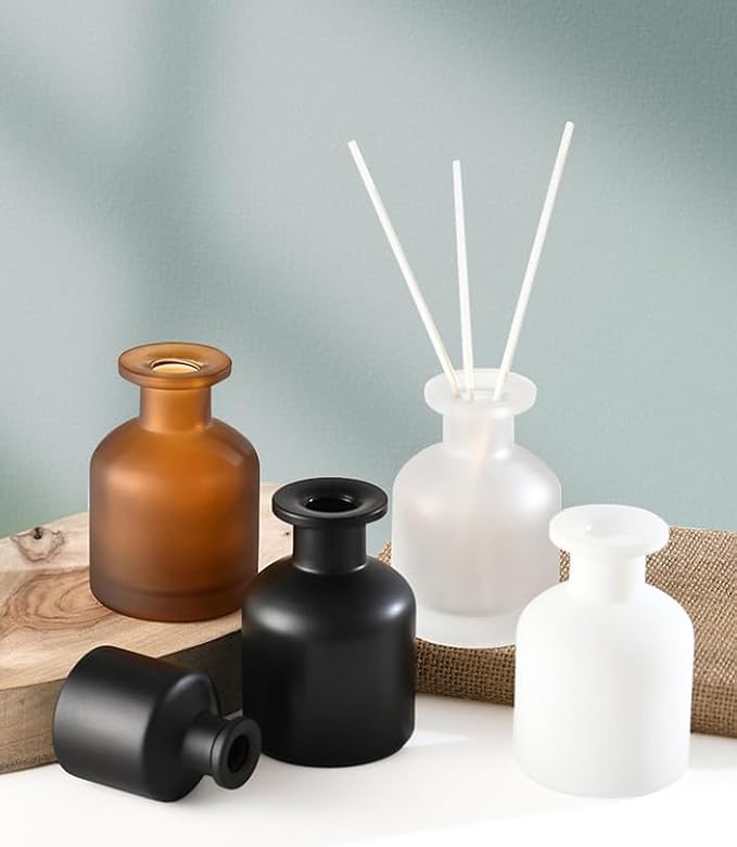 Glass Diffuser Bottles Empty Refillable Glass Container Jar 150ml / 5oz Fragrance Accessories DIY Replacement Diffuser Sticks Sets for Essential Oils Reed Sticks Crafts Spa Home Decoration (White)