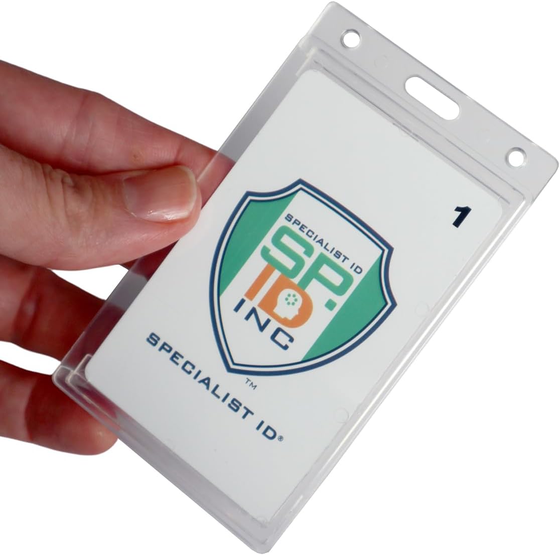 Specialist ID Crystal Clear Heavy Duty Badge Holder - Vertical Rigid ID Protector for Lanyards | 3 Pack