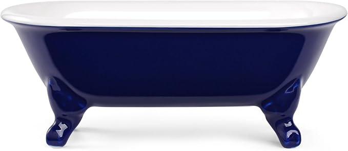 6.5" Ceramic Mini Decorative Clawfoot Bathtub Bar Soap Dish, Kitchen Sponge Holder and Shower Tray for Bathroom, 1 Pack(Navy Blue)