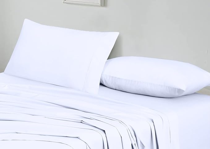 RUVANTI 100% Cotton Sheets Queen Size Set, 4 Pieces, Soft & Breathable Percale Weave Bedding, Deep Pocket 16", Hotel Standard, Crisp Cool Feeling, Durable, Perfect Dyed Bed Sheet, Bright White