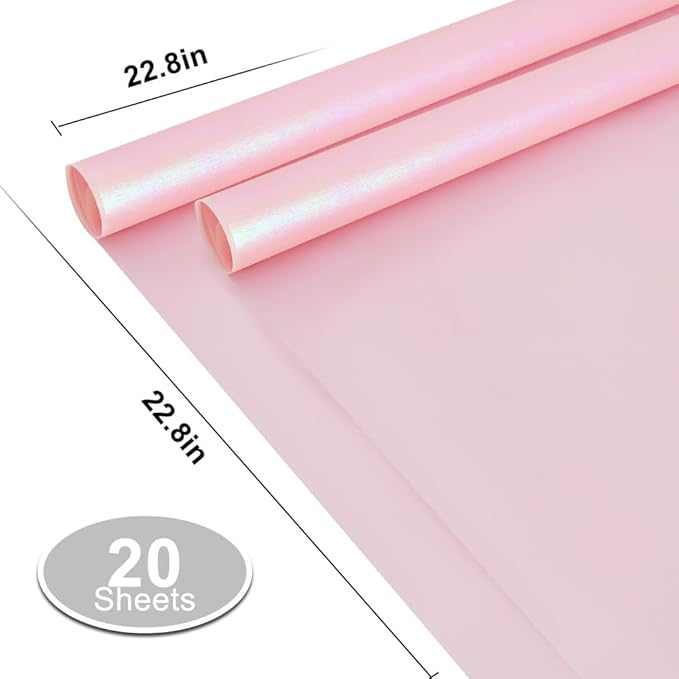 BEISHIDA 20 PCS Pink Floral Wrapping Paper-Iridescent Waterproof Flower Wrapping Paper Bouquet for Florist Supplies, DIY Crafts, Gift Packaging, Wedding, Birthday Gift