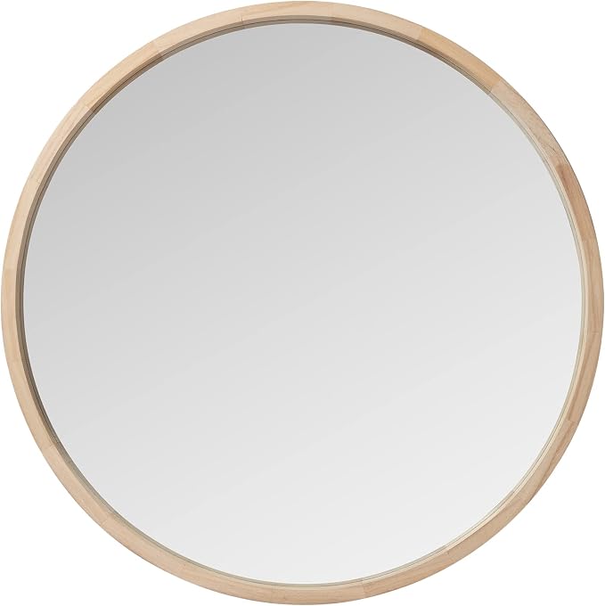LYYYXGYP Round Wood Mirror 24 Inch Farmhouse Wall Mirror Wooden Framed Circle Mirror for Bathroom Vanity Living Room Bedroom