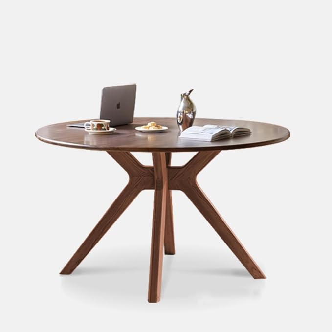 YESWOOD 43.3’’ Round Black Walnut Dining Table for 4-6, Solid Wood Kitchen Table with Intersecting Pedestal Base, Farmhouse Circle Table for Dining Room, Living Room